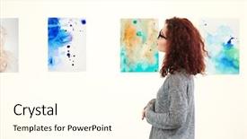  Presentation with art gallery - Presentation design having young woman in modern art background and a cream colored foreground