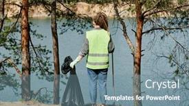  Presentation with garbage - Theme enhanced with young-woman-in-neon-vest background and a seafoam green colored foreground