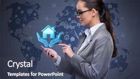  Presentation with online travel - Theme consisting of young woman in online hotel background and a ocean colored foreground