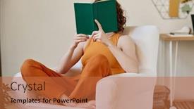  Presentation with orange green white - Presentation design enhanced with young-woman-in-orange-casualwear background and a red colored foreground