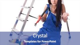  Presentation with step - PPT theme consisting of tools near a step-ladder background and a ocean colored foreground