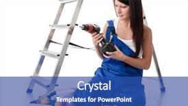  Presentation with step - Presentation theme having tools near a step-ladder background and a ocean colored foreground