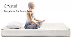  Presentation with mattress - Amazing presentation theme having young-woman-in-pajamas-sitting backdrop and a white colored foreground