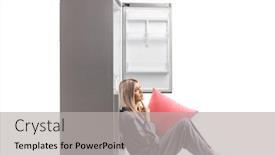  Presentation with fridge - Colorful PPT theme enhanced with young-woman-in-pajamas-sitting backdrop and a light gray colored foreground