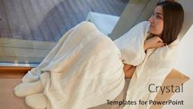  Presentation with hot tea - Presentation theme featuring young-woman-in-plaid background and a soft green colored foreground