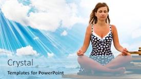  Presentation with lotus - Amazing PPT layouts having young-woman-in-pose-lotus backdrop and a light blue colored foreground