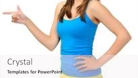  Presentation with advertising - Colorful PPT layouts enhanced with young woman in pose to show product or item for advertising friendly and attractive with smile backdrop and a sky blue colored foreground