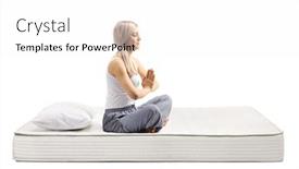  Presentation with yoga - PPT theme featuring young-woman-in-pyjamas-practicing background and a white colored foreground