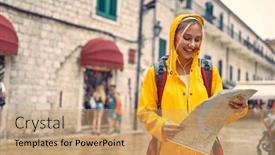  Presentation with rain - Slide deck enhanced with young-woman-in-raincoat background and a coral colored foreground