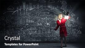  Presentation with lost - Slide set having young woman in red coat with lantern lost in darkness background and a tawny brown colored foreground