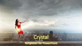  Presentation with guitar - Beautiful slide deck featuring young woman in red dress playing guitar backdrop and a tawny brown colored foreground