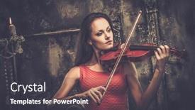  Presentation with mystic - Cool new PPT theme with young woman in red dress playing violin in mystic interior backdrop and a dark gray colored foreground