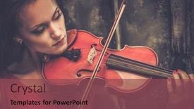  Presentation with mystic - Slides enhanced with young woman in red dress playing violin in mystic interior background and a violet colored foreground