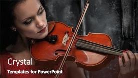  Presentation with mystic - PPT theme featuring young woman in red dress playing violin in mystic interior background and a tawny brown colored foreground