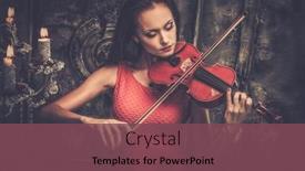  Presentation with mystic - Presentation theme enhanced with young woman in red dress playing violin in mystic interior background and a violet colored foreground