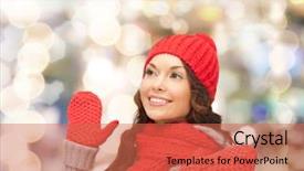  Presentation with christmas holidays - Audience pleasing slides consisting of young woman in red hat backdrop and a coral colored foreground