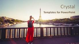  Presentation with eiffel tower - Colorful PPT theme enhanced with young-woman-in-red-making backdrop and a sky blue colored foreground