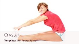  Presentation with complete - Slides with young woman in red shirt stretching isolated on white from a complete series of photos background and a lemonade colored foreground