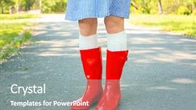  Presentation with boot camp boots - PPT theme consisting of young woman in red wellington background and a  colored foreground