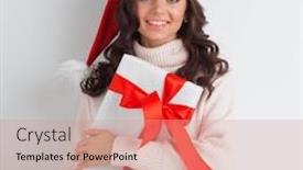  Presentation with hug - Colorful theme enhanced with young-woman-in-santa-hat backdrop and a coral colored foreground