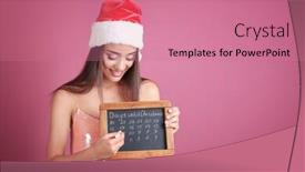  Presentation with counting - Amazing theme having young woman in santa hat with chalkboard counting days until christmas on color background backdrop and a coral colored foreground