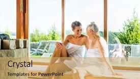  Presentation with heat - Colorful slide deck enhanced with young woman in sauna backdrop and a yellow colored foreground