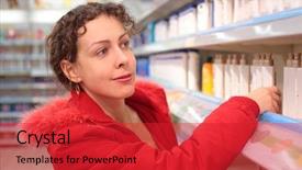  Presentation with cosmetics - PPT layouts consisting of young-woman-in-shop background and a red colored foreground