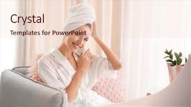  Presentation with silk - PPT theme consisting of young woman in silk robe background and a lemonade colored foreground