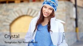  Presentation with woman sport - Colorful slide set enhanced with young woman in ski coth backdrop and a  colored foreground