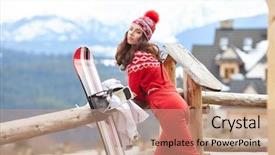  Presentation with woman sport - Slide set featuring young woman in ski coth background and a coral colored foreground