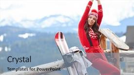  Presentation with woman sport - Cool new slide deck with young woman in ski coth backdrop and a light blue colored foreground