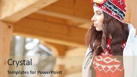  Presentation with woman sport - Beautiful slide deck featuring young woman in ski coth backdrop and a  colored foreground