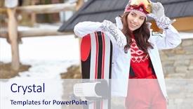  Presentation with woman sport - Colorful slide set enhanced with young woman in ski coth backdrop and a sky blue colored foreground