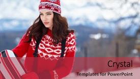  Presentation with woman sport - Presentation theme having young woman in ski coth background and a red colored foreground