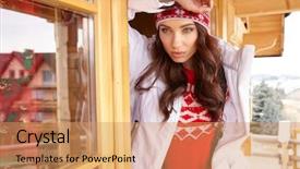  Presentation with woman sport - Slides with young woman in ski coth background and a  colored foreground