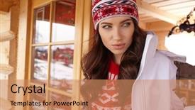  Presentation with woman sport - Colorful PPT layouts enhanced with young woman in ski coth backdrop and a  colored foreground