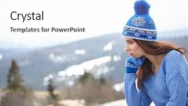  Presentation with ski - PPT theme with young woman in ski coth background and a  colored foreground