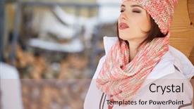  Presentation with woman sport - Slide deck featuring young woman in ski coth background and a  colored foreground