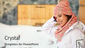  Presentation with woman sport - Theme enhanced with young woman in ski coth background and a white colored foreground