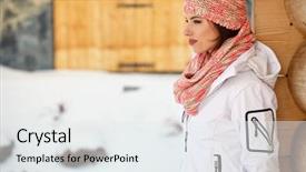  Presentation with people concept surgeon in mask - Slides having young woman in ski coth background and a  colored foreground