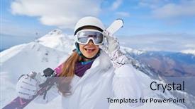  Presentation with woman sport - Cool new slides with young woman in ski goggles backdrop and a light blue colored foreground