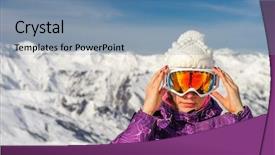  Presentation with sports wear ski goggles - PPT layouts enhanced with young woman in ski goggles background and a teal colored foreground