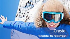  Presentation with ski trip - Theme featuring young woman in ski sunglasses background and a teal colored foreground