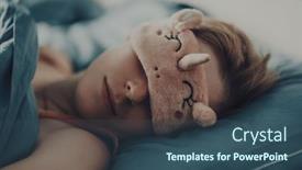  Presentation with sleep - Presentation design featuring young-woman-in-sleep-mask background and a ocean colored foreground