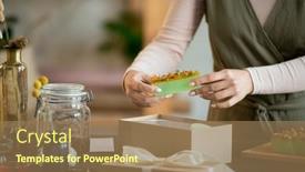  Presentation with natural soap - Presentation design consisting of young-woman-in-smart-casualwear background and a coral colored foreground