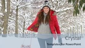  Presentation with snow - Theme having young-woman-in-snow background and a light blue colored foreground