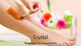  Presentation with hair spa - Cool new PPT layouts with young woman in spa getting legs waxed for hair removal backdrop and a coral colored foreground