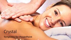  Presentation with spa salon - Audience pleasing PPT theme consisting of young woman in spa massage backdrop and a  colored foreground