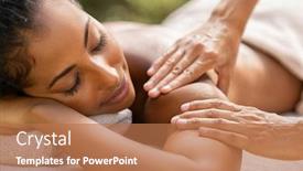  Presentation with masseur doing massage spa - Slide set with young-woman-in-spa-salon background and a coral colored foreground