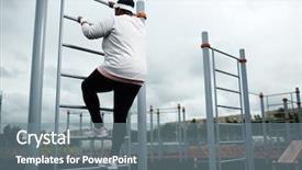  Presentation with sportswear - Presentation theme consisting of young woman in sportswear ascending background and a gray colored foreground